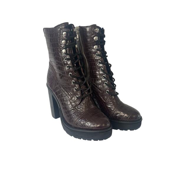 Winnie Harlow x Steve Madden LisaLove Croc Embossed Platform Lace-Up Boots 8.5 - Picture 1 of 10